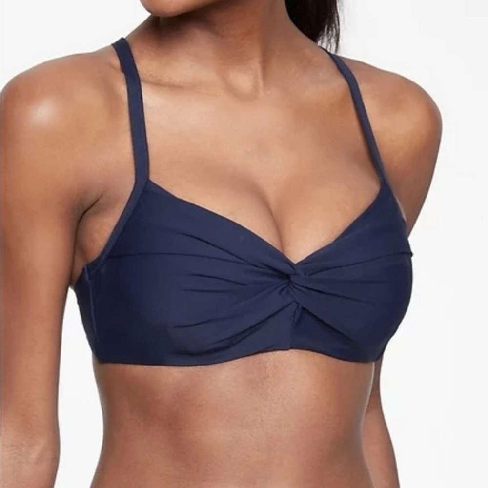 Athleta Twist Up Navy Blue Bikini Top 32D/DD NWT